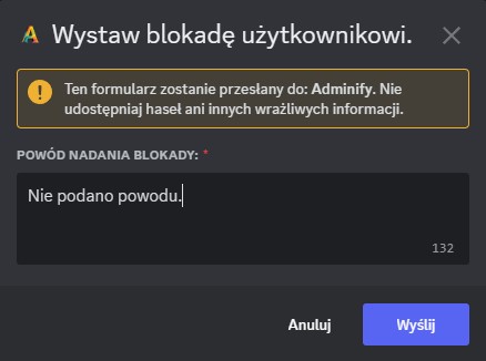 Wygląd formularza polecenia /ban
