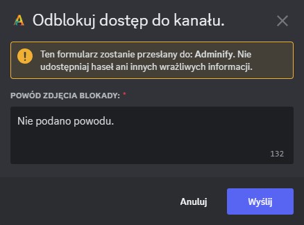 Wygląd formularza komendy /unlock